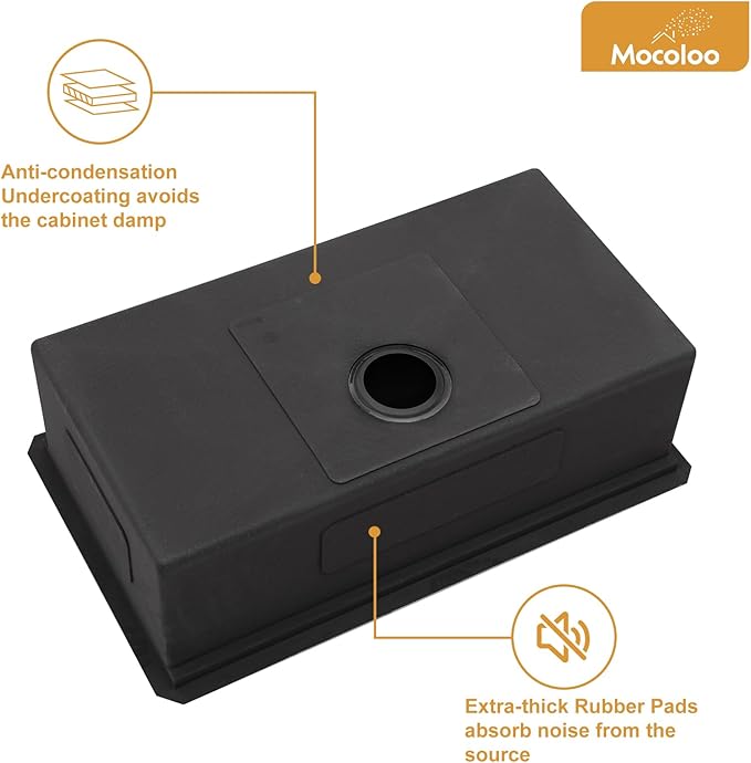 Mocoloo 32 Inch Undermount Kitchen Sink, 32x19 Gunmetal Black Stainless Steel Workstation Sink, 16 Gauge Modern Single Bowl 10'' Deep Kitchen Basin