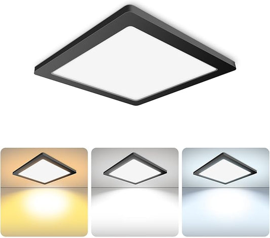 mw 7 Inch Square Black Ceiling Light, 12W, 120V, 3000K/4000K/5000K, Dimmable Slim LED Ceiling Lights, Close to Ceiling Light Fixtures for Bedroom, Hallway, Laundry, ETL Listed, Each Side is 6.38"