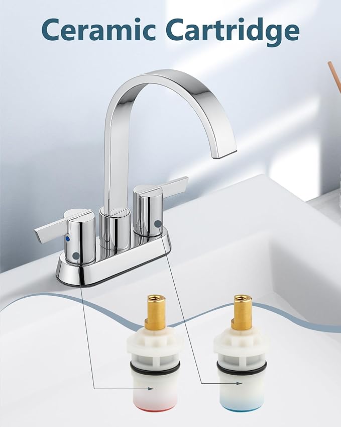 Aolemi Bathroom Faucets for Sink 3 Hole,4 Inch Centerset Waterfall Faucet 2 Handle for Bathroom Sink with Pop-Up Drain and Supply Lines Polish Chrome