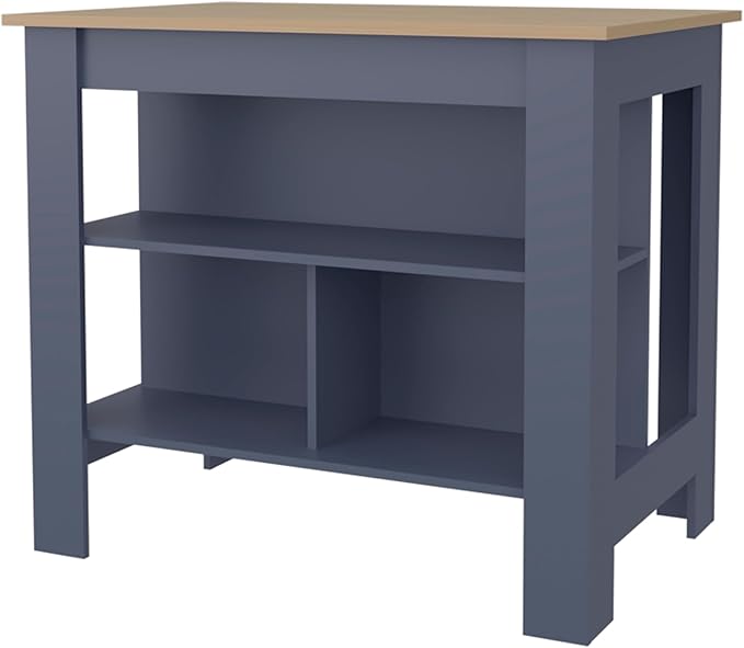 Kronos Ash & Kronos Blue Kitchen Island with Open Shelf