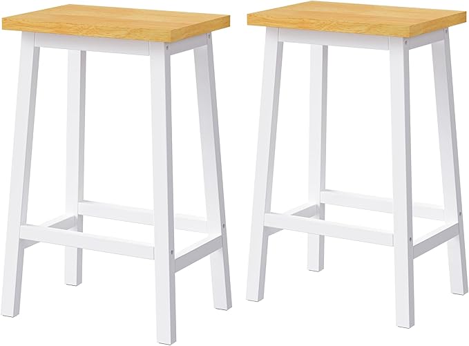 Gecheer Solid Wood Bar Stools Set of 2, 25.6" Tall White Counter Chairs with Footrests, Farmhouse Kitchen Island Seating for Indoor Living Rooms, Dining Rooms LYK-N707P185529W