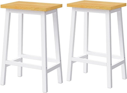 Gecheer Solid Wood Bar Stools Set of 2, 25.6" Tall White Counter Chairs with Footrests, Farmhouse Kitchen Island Seating for Indoor Living Rooms, Dining Rooms LYK-N707P185529W