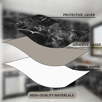 Abyssaly Black Marble Paper 24" x 118" Granite Wallpaper Peel and Stick Countertop Paper Self Adhesive Thickening for Kitchen Bathroom and Furniture