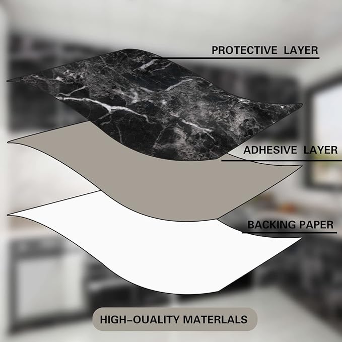 Abyssaly Black Marble Paper Granite Wallpaper 17.7" X 196" Peel and Stick Countertop Paper Self Adhesive Thicken for Kitchen Bathroom and Furniture