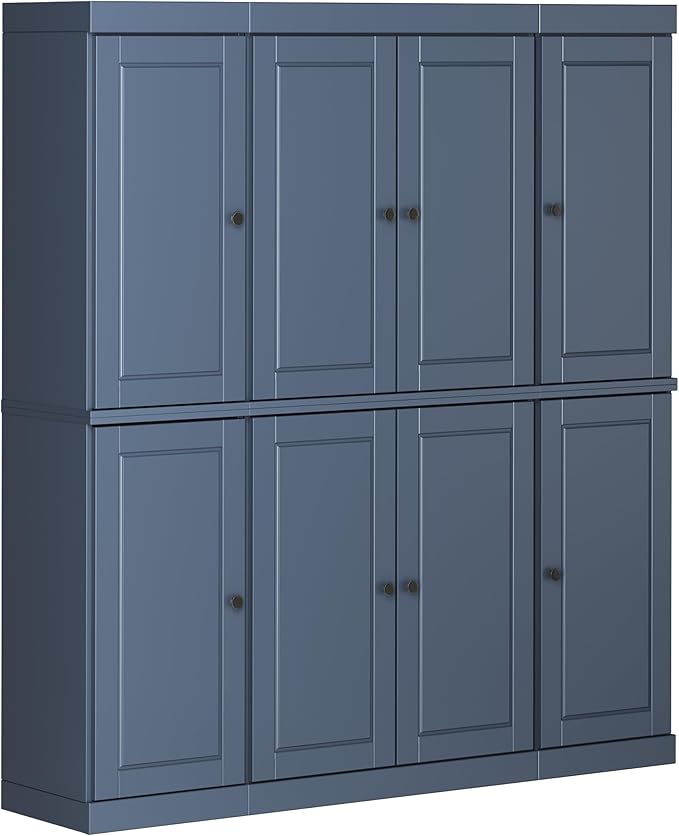 Palace Imports Solid Wood Pantry Cabinet - 71.5" Tall, 65" Wide - Freestanding Wooden Storage Cabinet w/Adjustable Shelves for Kitchen - Antique Blue, Renewable Eco-Friendly 100% Wood, Made in Brazil