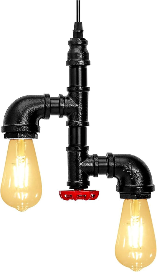 Kawell Vintage Pendant Light Fixtures Industrial Retro Ceiling Chandelier Creative Water Pipe Hanging Light Fixtures Art Deco Iron E26 60W Max for Bedroom Cafe Bar Restaurant Kitchen, Black Color