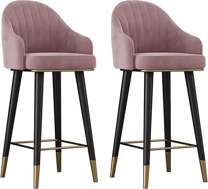Swivel Stools Set of 2, Counter Height stools with Back and Footrest, Upholstered Chairs for Dining Room Home Kitchen Island,Pink-Sitting Height 75cm