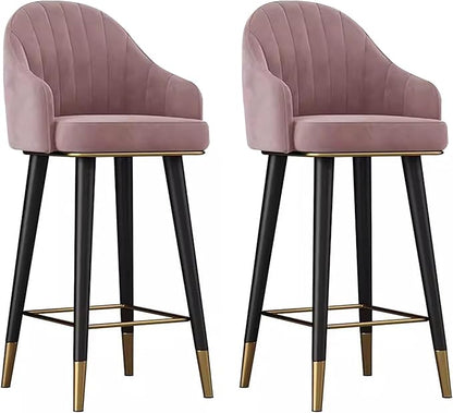 Swivel Stools Set of 2, Counter Height stools with Back and Footrest, Upholstered Chairs for Dining Room Home Kitchen Island,Pink-Sitting Height 65cm