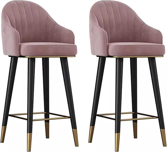Swivel Stools Set of 2, Counter Height stools with Back and Footrest, Upholstered Chairs for Dining Room Home Kitchen Island,Pink-Sitting Height 65cm