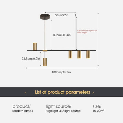 Siittoo Modern Kitchen Island Light with Remote, Dimmable LED Linear Pendant Light, 39.3" Black Gold Dining Room Light Fixture Over Table (30W, 5-Light)
