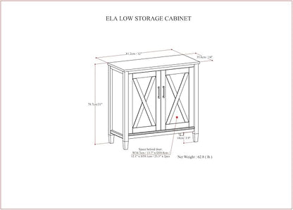 SIMPLIHOME Ela Storage Cabinet - 32 inch Wide Solid Wood 2-Shelf Low Storage Cabinet in Smoky Brown, Transitional Accent Cabinet for Entryway or Living Room with Shaker Style Doors and Shelves