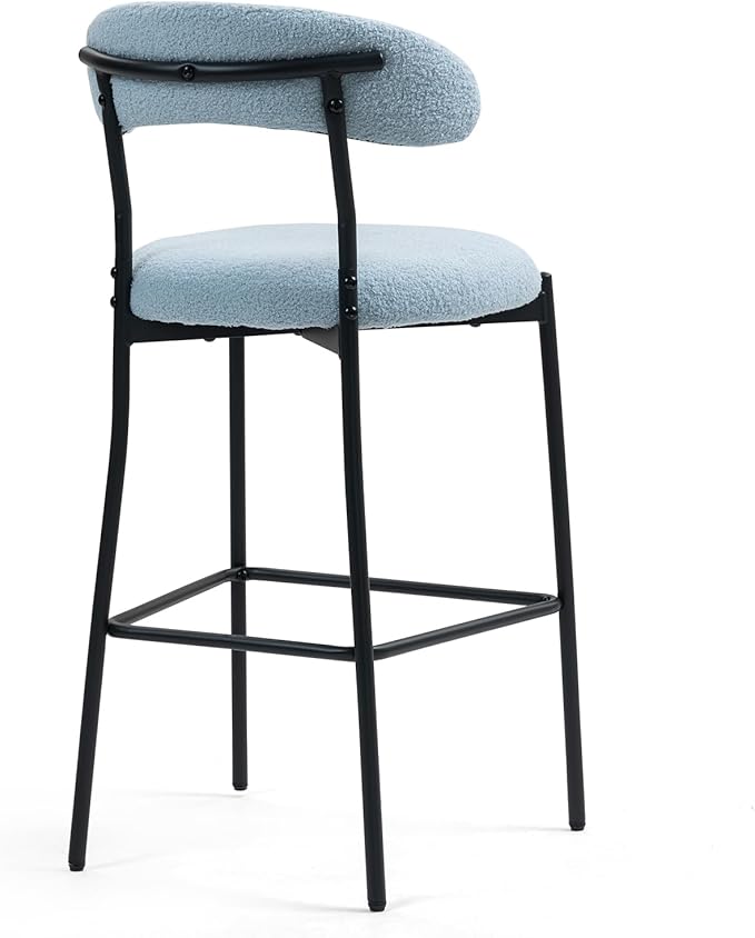 26'' Counter Height bar stools Fabric Cover Kitchen Island Counter bar Stool with Black Powder Coating Base and footrest(Blue)
