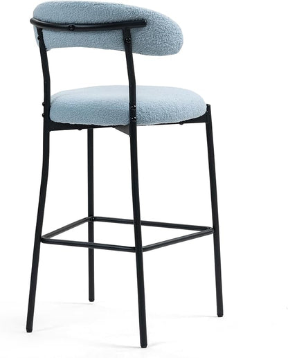 26'' Counter Height bar stools Fabric Cover Kitchen Island Counter bar Stool with Black Powder Coating Base and footrest(Blue)