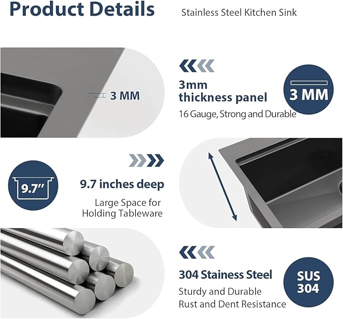 Lordear Black Kitchen Sink with Faucet 33 Inch Drop In Kitchen Sink Workstation Gunmetal Black 16 Gauge Stainless Steel Single Bowl 33x22 Topmount Kitchen Sinks with Pull-out Faucet Combo