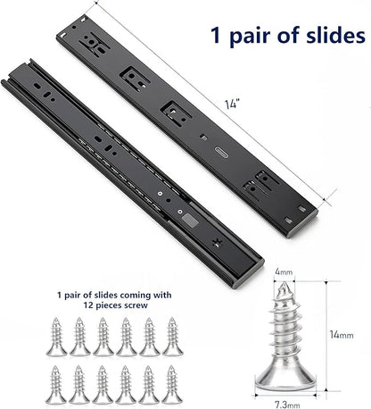 Ravinte 14 Inch Soft Close Drawer Slides 1 Pairs 2 Pack Black Full Extension Ball Bearing Drawer Glide Side Mount