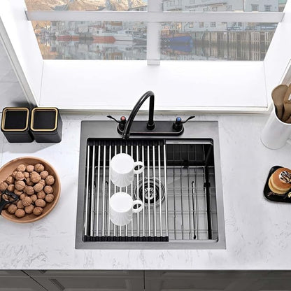 21 Inch Black Drop In Kitchen Sink Workstation -Wesliv 21x20 Inch Black Drop In Outdoor Bar Sink 16 Gauge Single Bowl Workstation RV Small Kitchen Bar Sink with Cutting Board