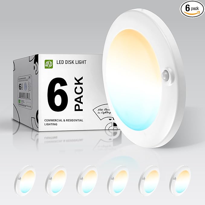 ASD 6 Pack Motion Sensor LED Disk Lights 6 Inch, 15W 5CCT 2700-5000K 1149LM CRI90+, Indoor Ceiling Flush Mount Light Fixture, Low Profile Lighting for Closet, Hallway, Pantry, Porch, Garage, White, UL