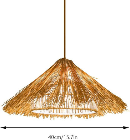 Pendant Lamp Tropical Single Light Bamboo Pendant Light Kitchen Rattan Hanging Light Modern Light Fixtures Ceiling Hanging for Living Room Dining Room, Kitchen, Restaurant