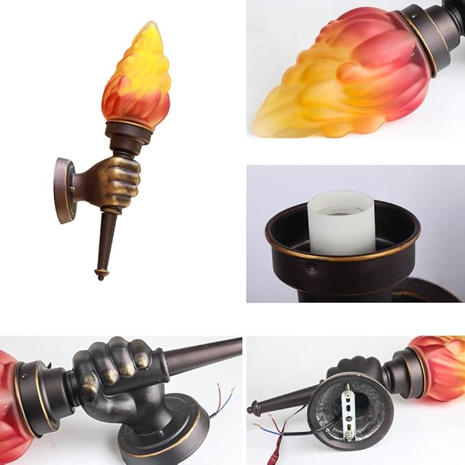 Retro Outdoor Waterproof Wall Lights Fixture Holding Torch Wall Lamp Left Torchbearer Hand Light Glass Lampshade E27 LED Bulb 7W Industrial Style,Bronze,3000K(1Pcs)