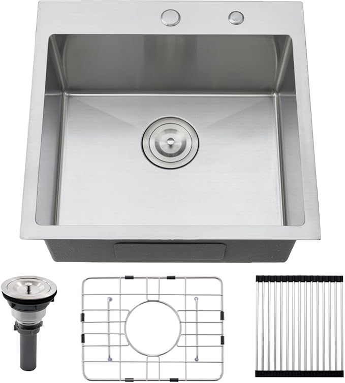 20 inch Drop In Bar Sink - VOKIM 20"x 19" Drop In Kitchen Sink Stainless Steel Top Mount Sink Single Bowl Handmade Small Bar sink with Accessories