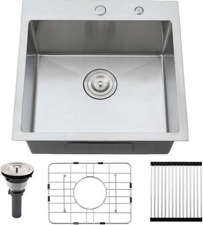 20 inch Drop In Bar Sink - VOKIM 20"x 19" Drop In Kitchen Sink Stainless Steel Top Mount Sink Single Bowl Handmade Small Bar sink with Accessories