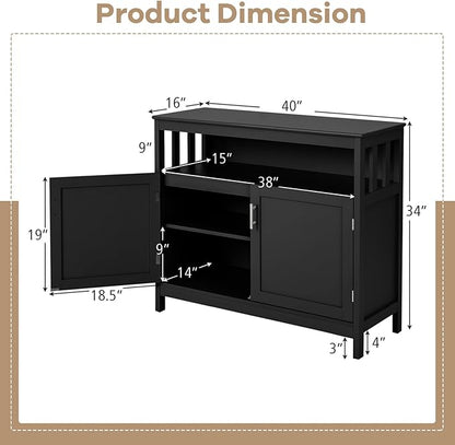 HAPPYGRILL Kitchen Buffet with Storage, Wooden Sideboard Storage Cupboard w/5-Position Adjustable Shelf, 2 Door and Large Tabletop, Buffet Server Cabinet Console Table for Entryway Dinging Room, Black