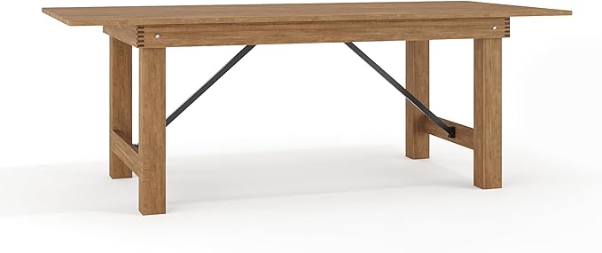 Flash Furniture Hercules Series 7' x 40" Rustic Solid Pine Folding Dining Table, Rectangular Antique Farmhouse Dining and Event Extension Table
