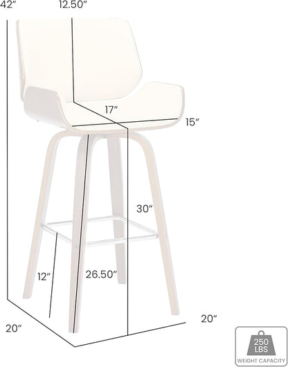 Armen Living Tyler 30" Bar Height Swivel Gray Faux Leather and Black Wood Bar Stool - Set of 3
