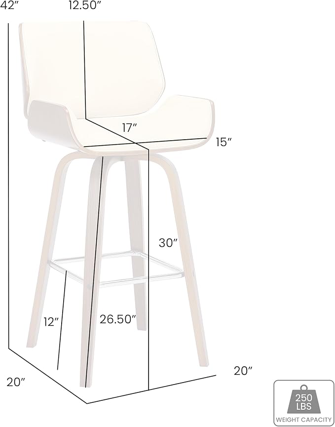 Armen Living Tyler 30" Bar Height Swivel Brown Faux Leather and Walnut Wood Bar Stool - Set of 3