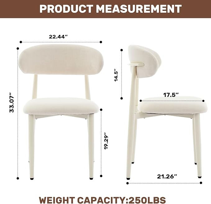 UVV Dining Chairs Set of 6, Metal Kitchen Chairs with Modern Fabric Upholstered for Dining Room, Beige