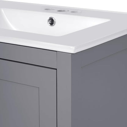 Favfurish 24" Modern Bathroom Vanity with Ceramic Sink, Freestanding Storage Cabinet w/2 Soft-Close Doors & 1 Drawer, Double-Layer Door Shelf, Solid Wood Frame for Small Bathrooms, Easy Assembly,Grey