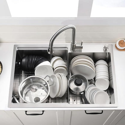 33 Inch Double Bowl Drop In Kitchen Sink Workstation - VOKIM 33 x 22 Inch Drop In Kitchen sink Stainless Steel 16 Gauge 10 Inch Deep Double Bowl Sink