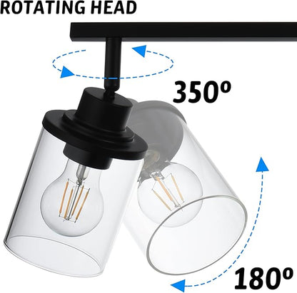 2 Light Track Lighting Kit, Black Bathroom Wall Lights with Clear Glass Shade, Ceiling Spot Lighting with Flexibly Rotatable Light Head for Kitchen Living Room Hallway