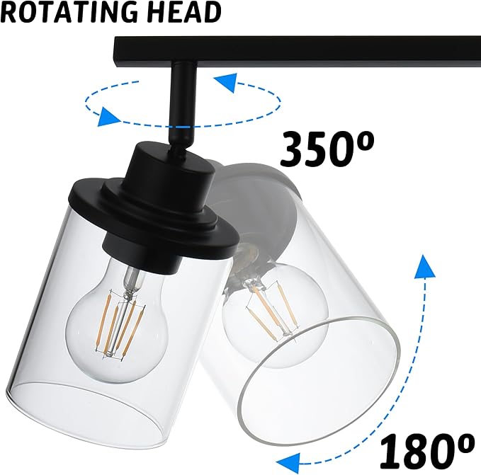 5-Light Adjustable Track Lighting Kit in Matte Black Semi Flush Mount Ceiling Light with 5 Rotatable Light Heads Modern Vanity Lights for Bathroom, Clear Glass Shade