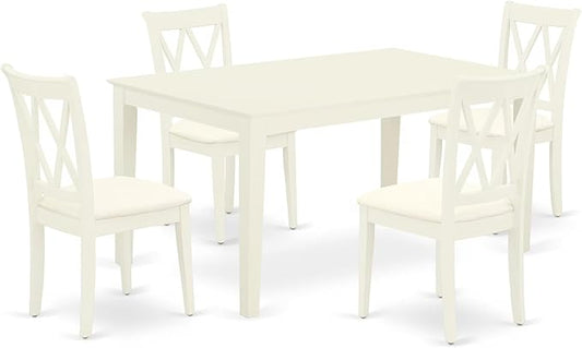 East West Furniture CACL5-LWH-C 5 Piece Dining Room Table Set Includes a Rectangle Kitchen Table and 4 Linen Fabric Upholstered Dining Chairs, 36x60 Inch, Linen White