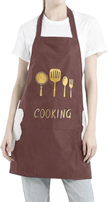 DILLMAN Women Kitchen Apron with Hand Wipe Pockets，Big Pocket,Hand-wiping, Waterproof for Cooking Baking