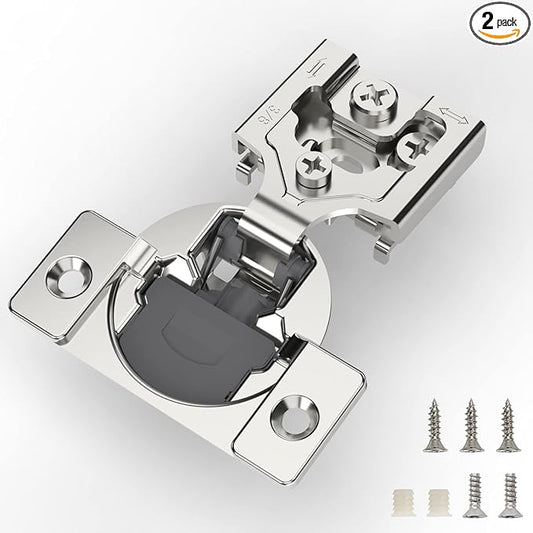 Furniware 2 Pieces 3/8 inch Overlay Soft Close Hinges for Kitchen Cabinet Hinges Satin Nickel Hidden Hinges Soft Closing Cabinet Hinges Stainless Steel Concealed Hinge self Closing 105 Degree