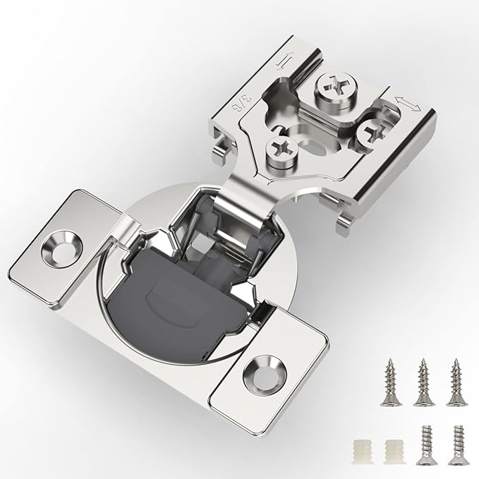 Furniware 60 Pieces 3/8 inch Overlay Soft Close Cabinet Hinges for Face Frame Cabinet, Stainless Steel, 105° Opening Angle, Concealed Self Closing Door Hinges- 3 Way Adjustment