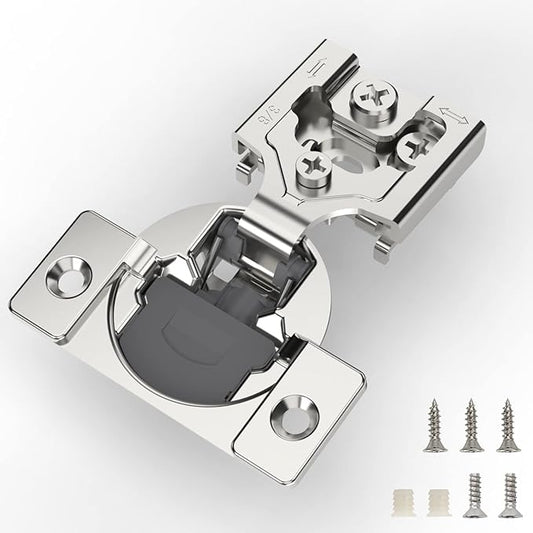 Furniware 10 Pieces 3/8 inch Overlay Soft Close Cabinet Hinges for Face Frame Cabinet, Stainless Steel, 105° Opening Angle, Concealed Self Closing Door Hinges- 3 Way Adjustment
