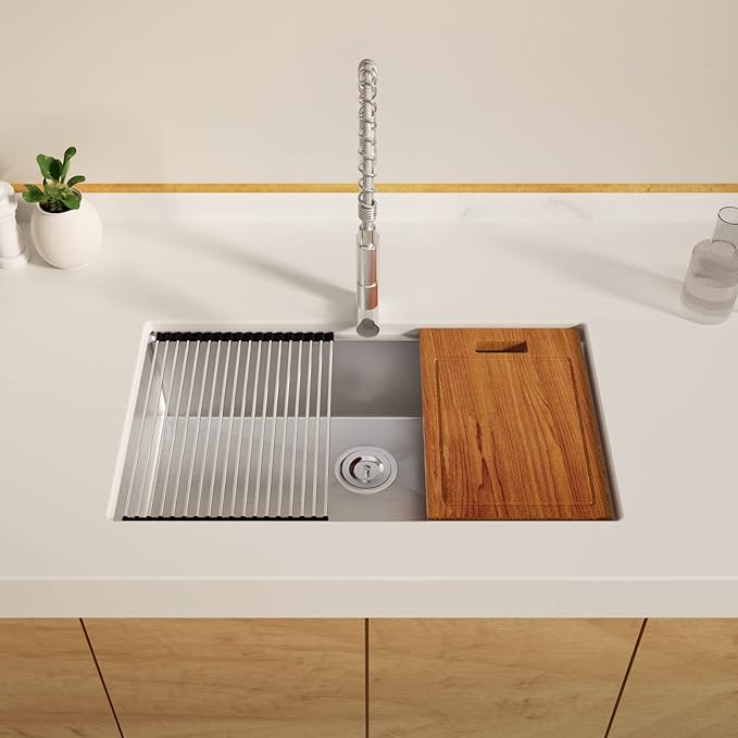 33 x 22 Drop-In/Undermount Kitchen Sink, TECASA Single Bowl Kitchen Sink, 18-Gauge T-304 Stainless Steel Basin with Workstation