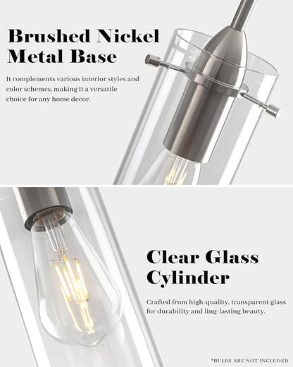 Glass Pendant Lights Kitchen Island 3 Packs, Brushed Nickel Kitchen Pendant Light, Modern Clear Glass Pendant Light Fixture, Hanging Pendant Lights for Kitchen Island Dining Room Hallway