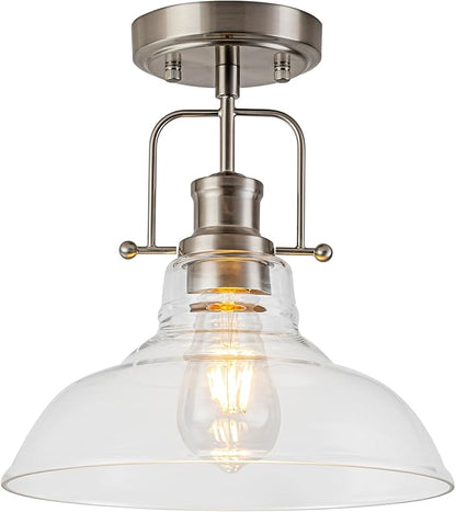 WILON Semi Flush Mount Ceiling Light Fixture, Brushed Nickel Farmhouse Light Fixtures with Clear Glass Shade, Modern Vintage Ceiling Lamp for Kitchen Island Sink Foyer Bathroom Entryway Laundry Room