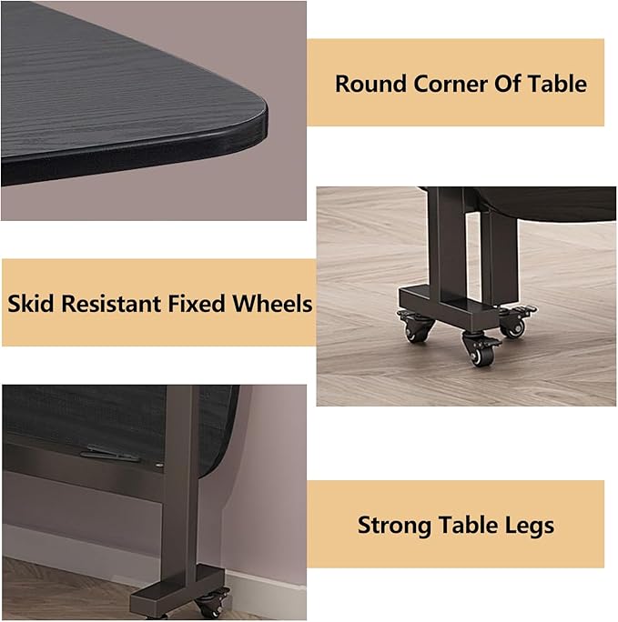 Multifunction Expandable Folding Table, Drop Leaf Dining Table with 6Wheels, Wooden Foldable Kitchen Table, Multifunction Expandable Folding Table for Small Spaces Kitchen, Bedroom, Living Room, black