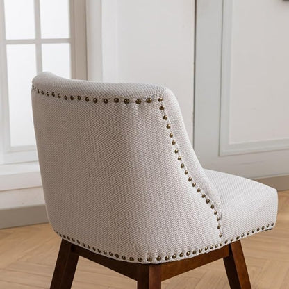Comfortable Upholstered Swivel Bar Stool with Wooden Legs and Soft Fabric Seat for Kitchen Island or Home Bar Use (Beige + Wood+Fabric + Foam)