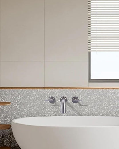 WOWOW Wall Mount Tub Filler: Brushed Nickel Tub Faucet High Flow Two Handles Solid Brass, Long Spout Reach,Tub Faucet Bathroom Bathtub Faucets with 2 Handles with Brass Rough in Valve Included