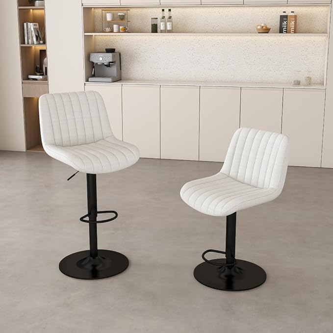 63 Inch Kitchen Island with 4 Deep Brown Bar Stools – White Marble Countertop, Integrated LED Lighting & Grille Design, Multi-Functional Breakfast Bar for Dining Rooms, (2Beige bar stools)