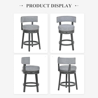 COLAMY Swivel Counter Height Bar Stools Set of 2, 25 Inch Modern Upholstered Kitchen Island Barstools with Back, Wood Swivel Bar Chairs for Counter Bar Dining Room, Grey