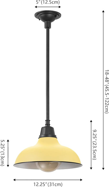 JONATHAN Y 12.25" Matte Yellow 1-Light Farmhouse Indoor/Outdoor LED Pendant Iron Hanging Light, and Black Metal Shade, Rustic Ceiling Lamp for Kitchen Island, LED Bulb Included (JYL7611H)