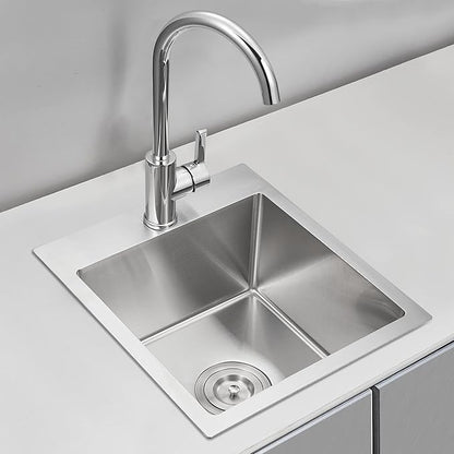 15 inch Bar Sink Drop in, 304 Stainless Steel Sink Single Bowl, 15"x17"x8" Small Sink Topmount for Wet Bar, Prep, RV, Apartment and Tiny Homes, Brushed
