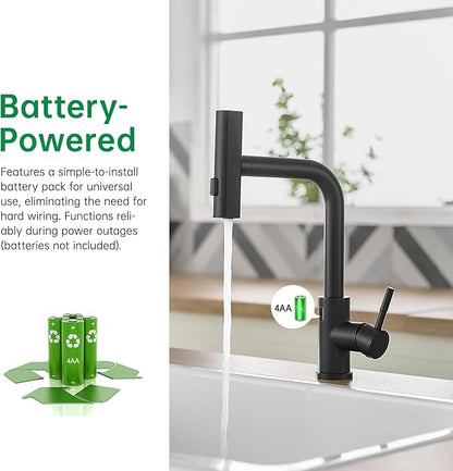 CENOSA Touchless Kitchen Faucet Motion Sensor Hands Free Single Handle Kitchen Sink Faucet with Pull Down Sprayer Matte Black